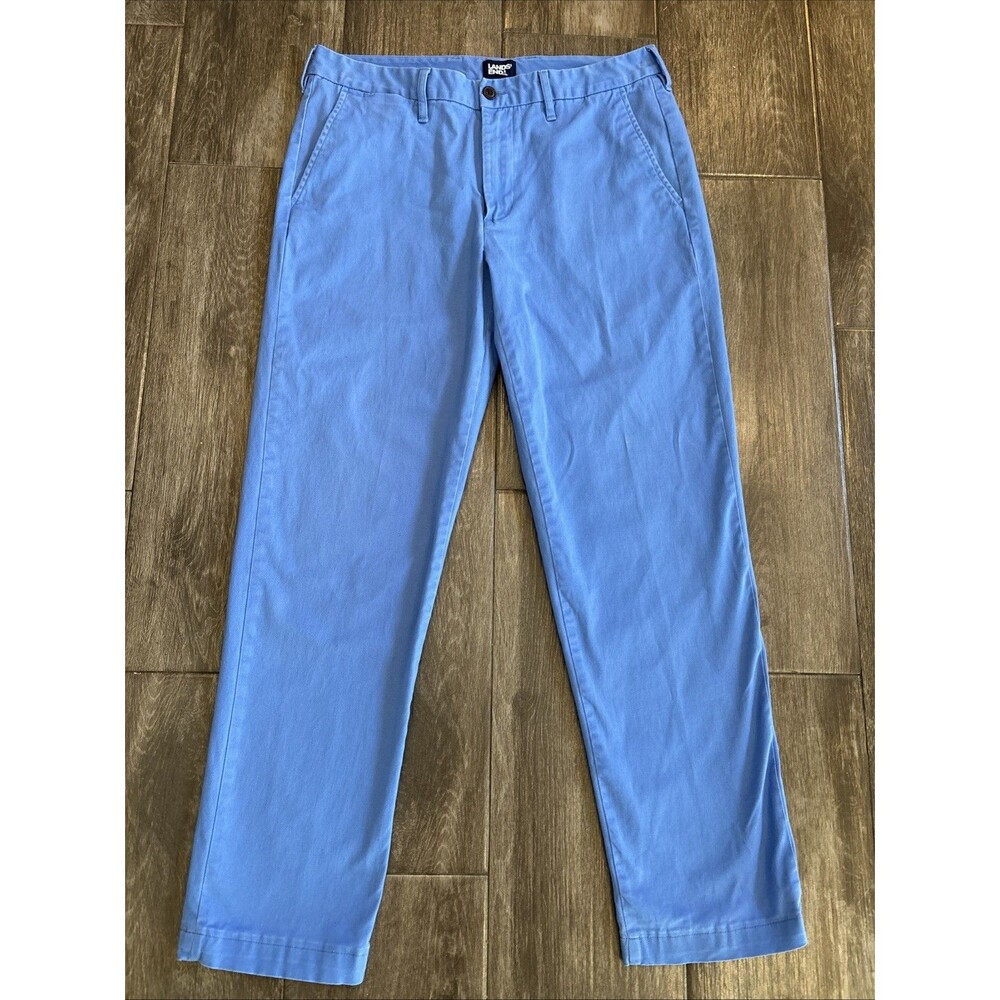Men’s Lands End Sky Blue Chinos Size 35‎ Straight Fit Pant Preppy Nautical EUC